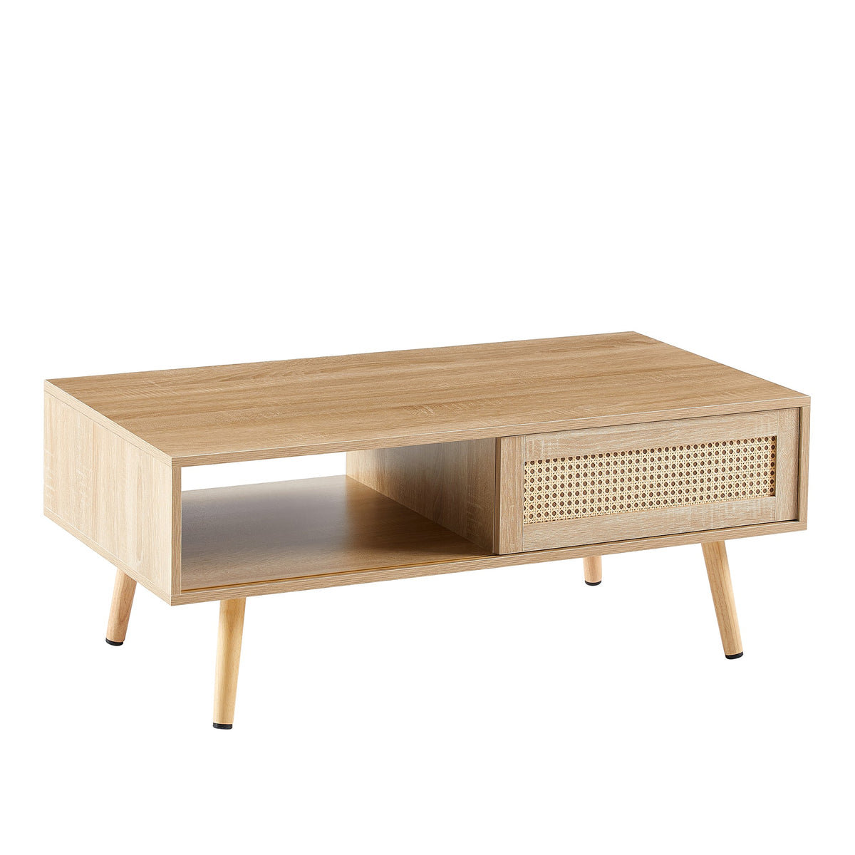Rattan-Style Coffee Table with Sliding Door Storage