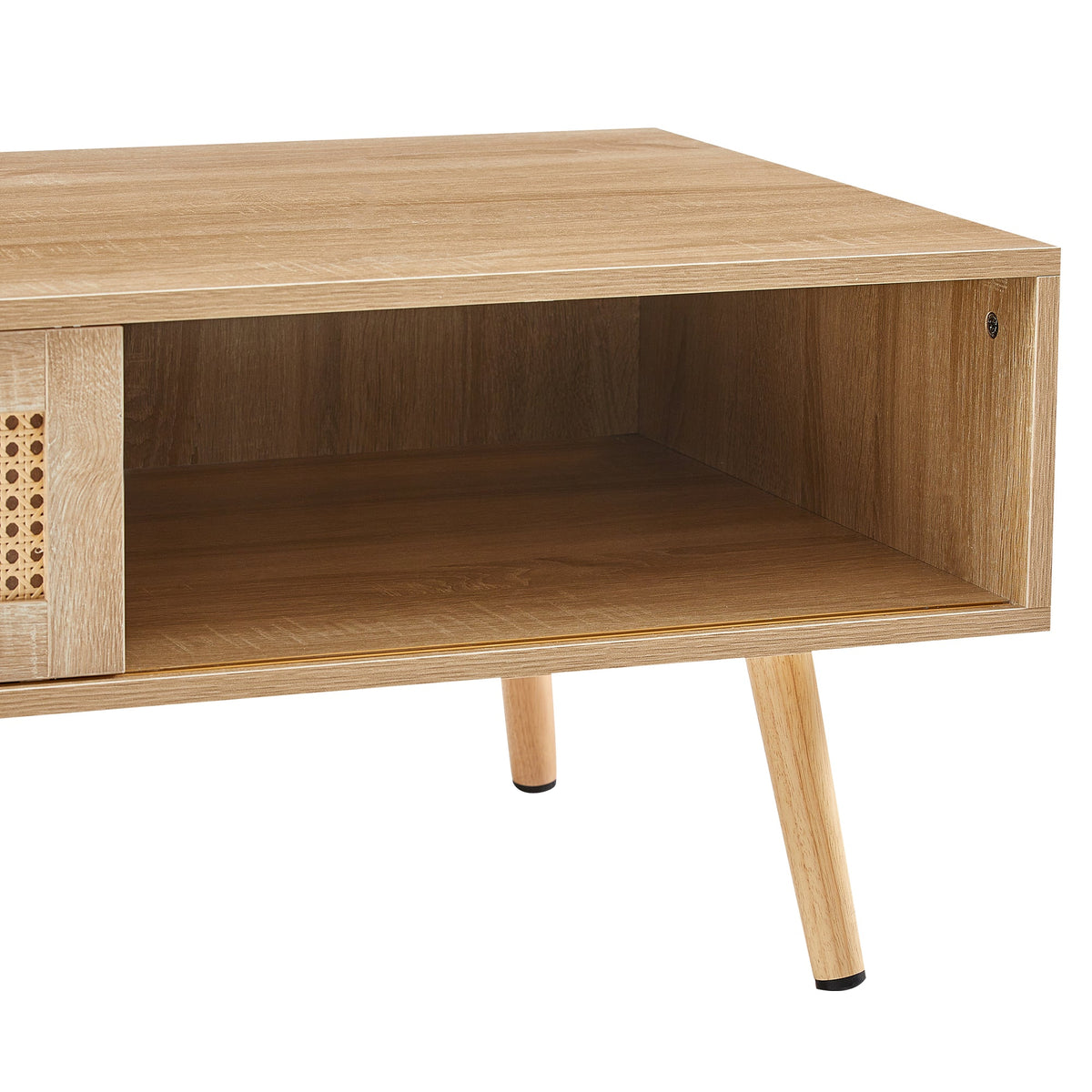 Rattan-Style Coffee Table with Sliding Door Storage
