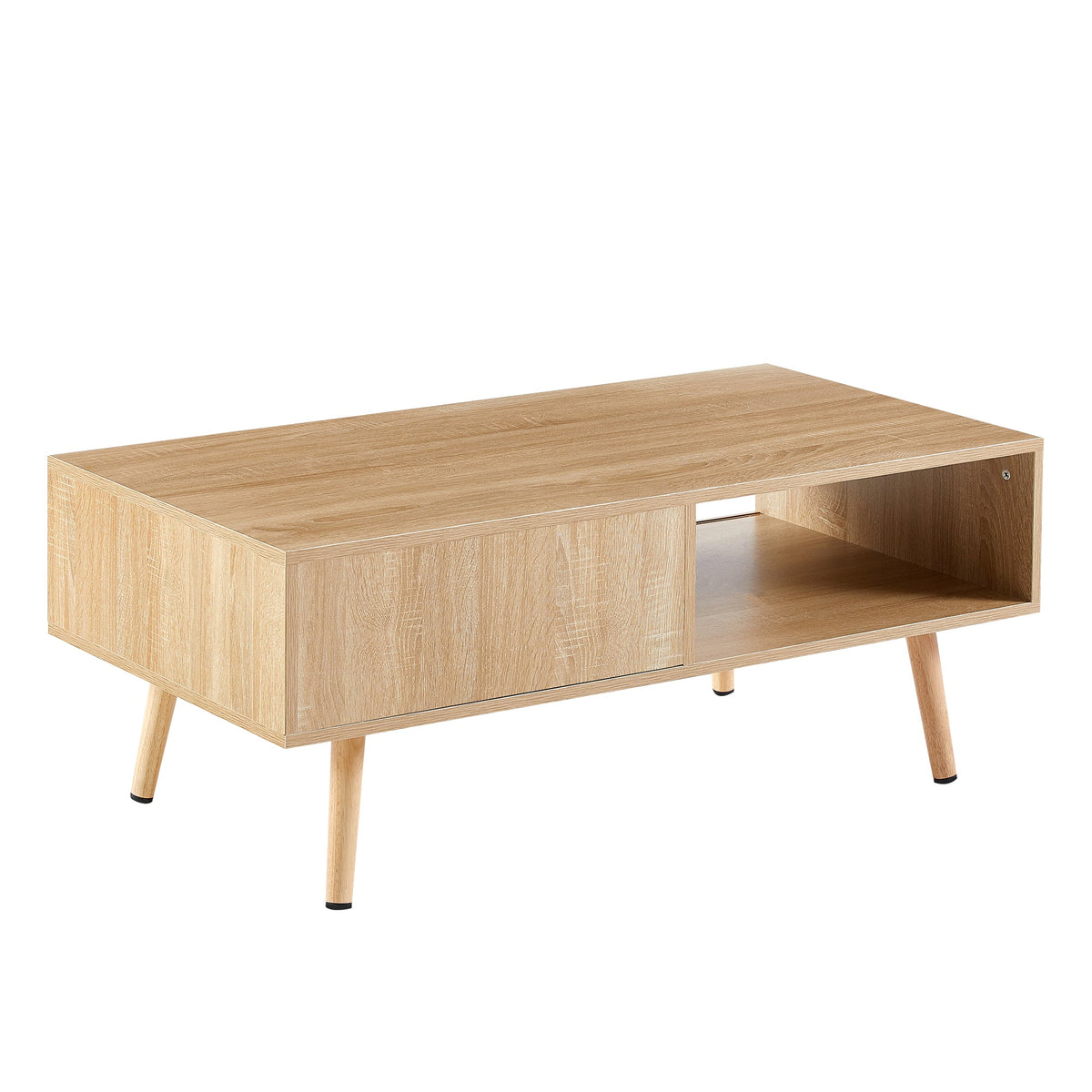 Rattan-Style Coffee Table with Sliding Door Storage