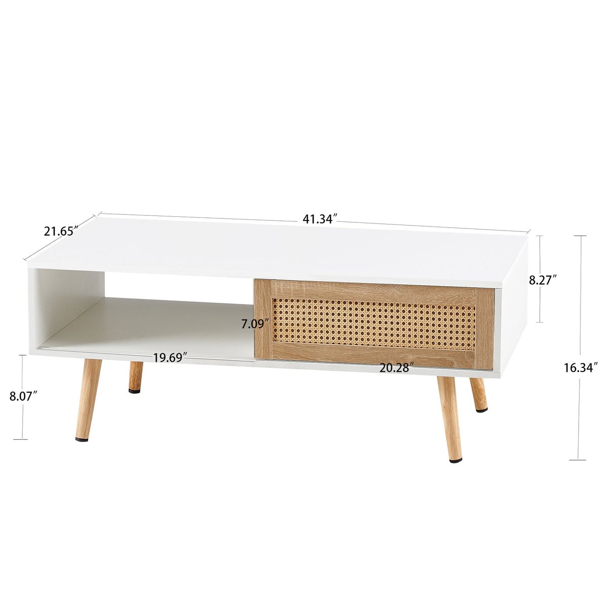 Rattan-Look Coffee Table with Sliding Door Storage