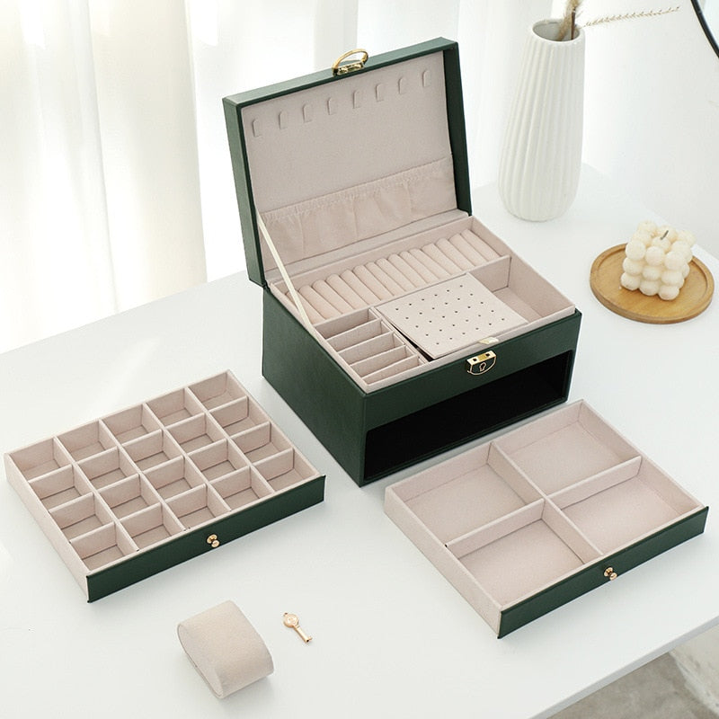 Three-Layer Jewelry Box with Watch Pillow and Lock