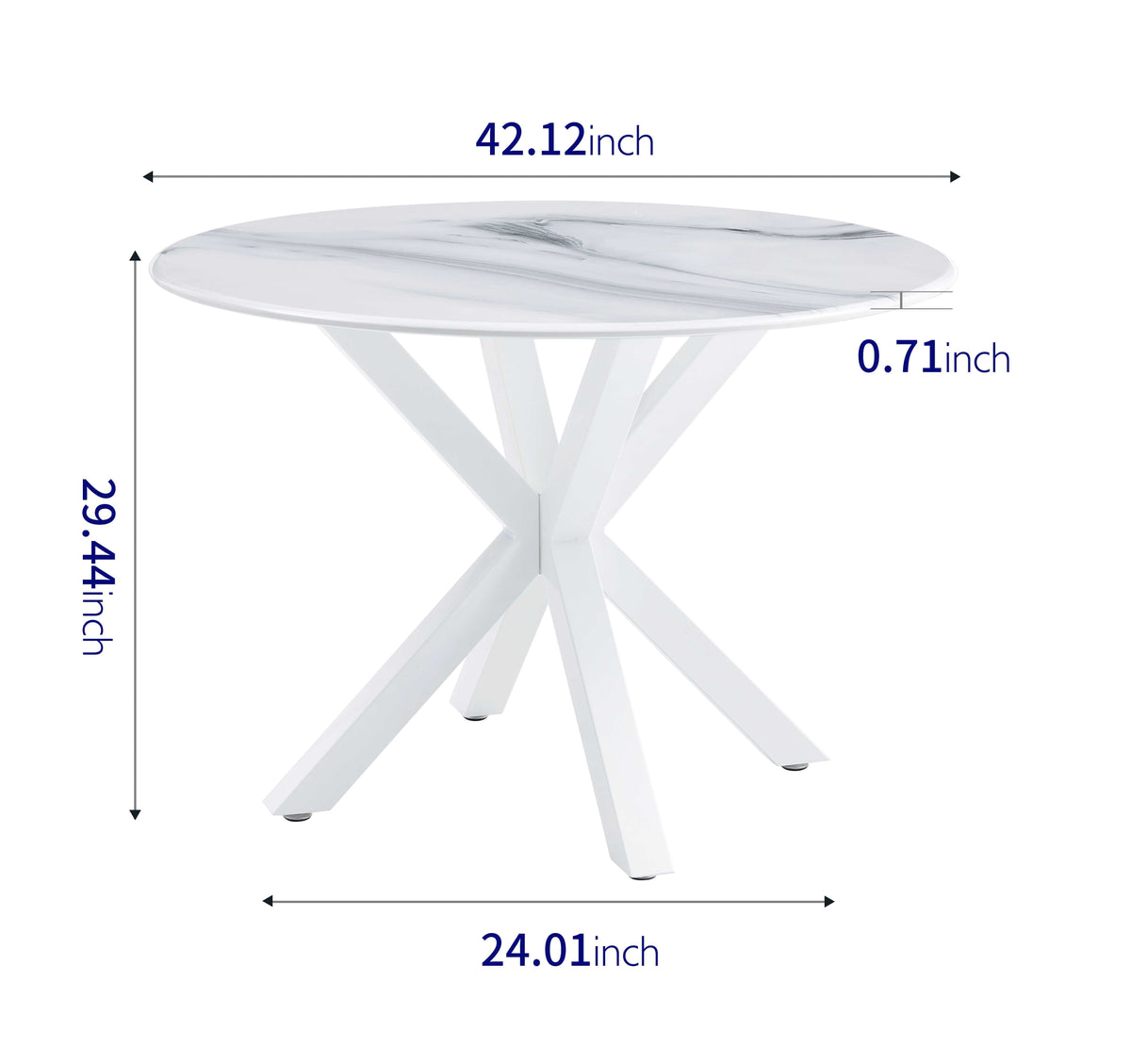 Round White Marble-Look Dining Table Seats 4 to 6