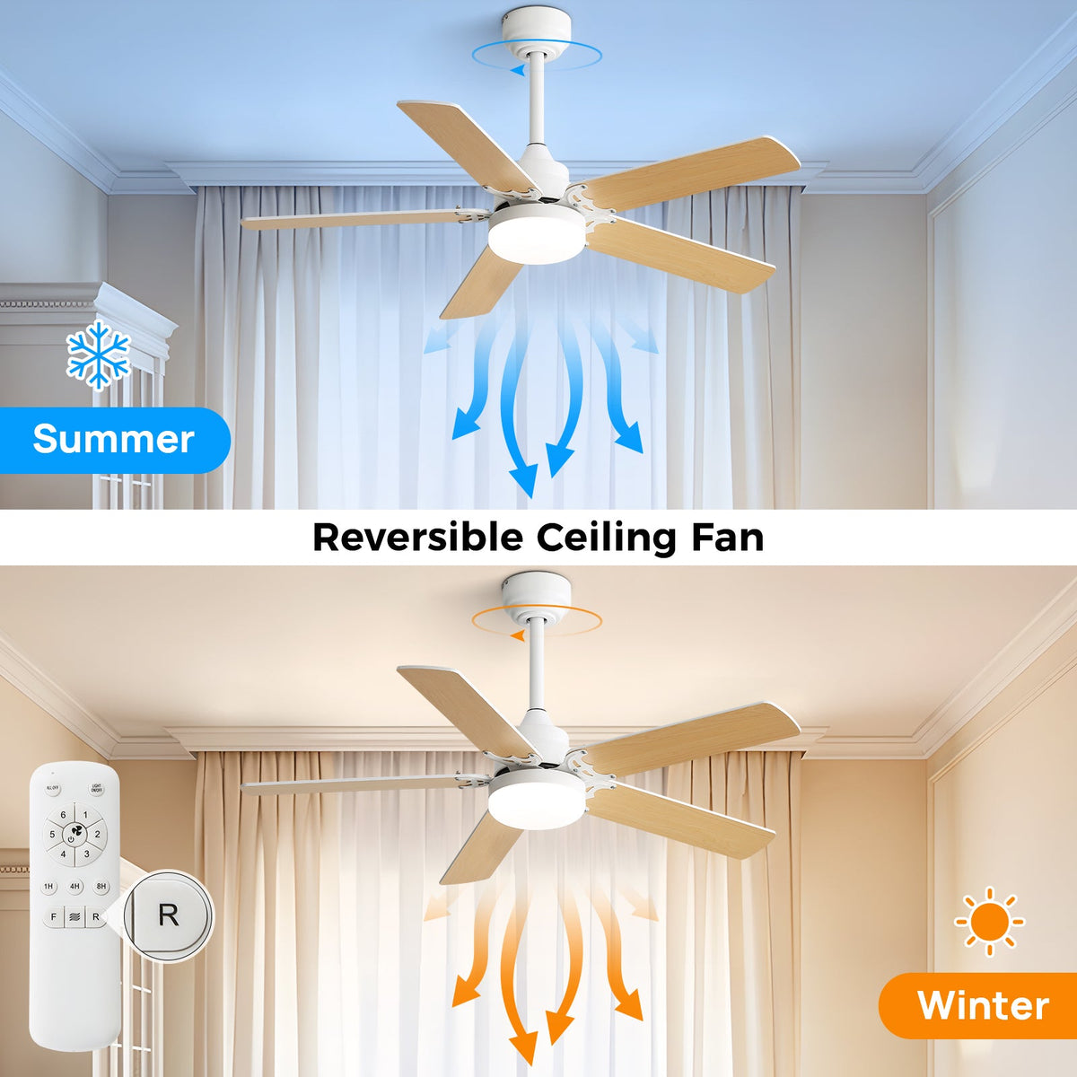 42 Inch Modern Ceiling Fan with Dimmable LED Light