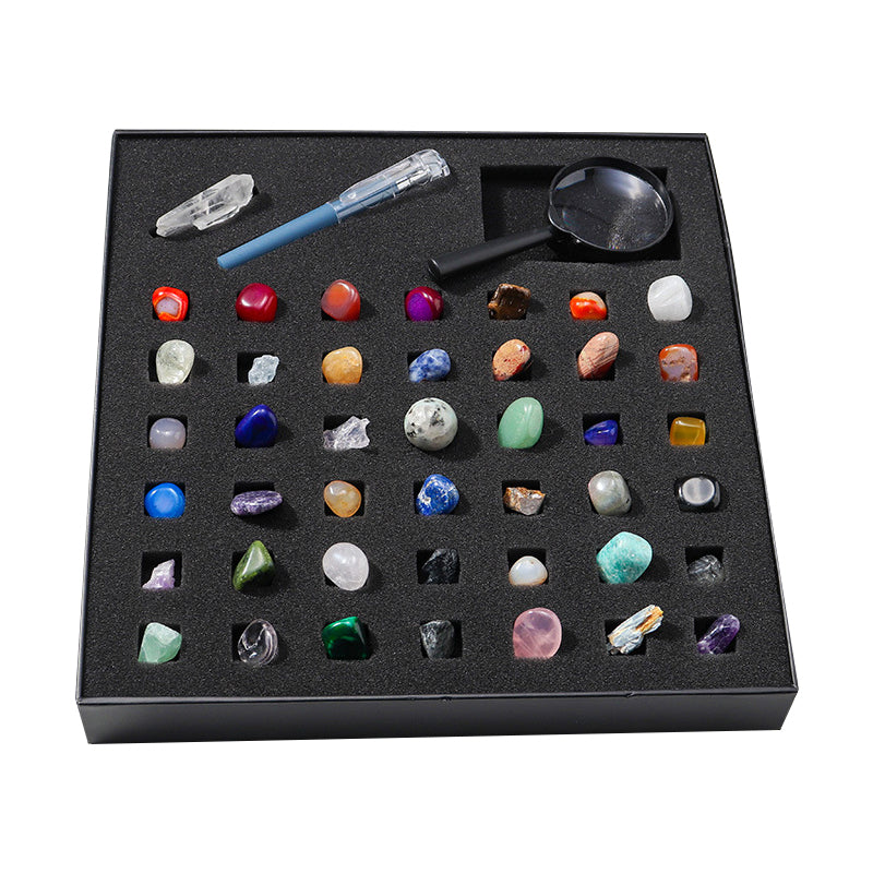 43-Piece Natural Mineral Specimen Collection Display Box