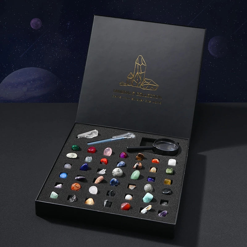 43-Piece Natural Mineral Specimen Collection Display Box