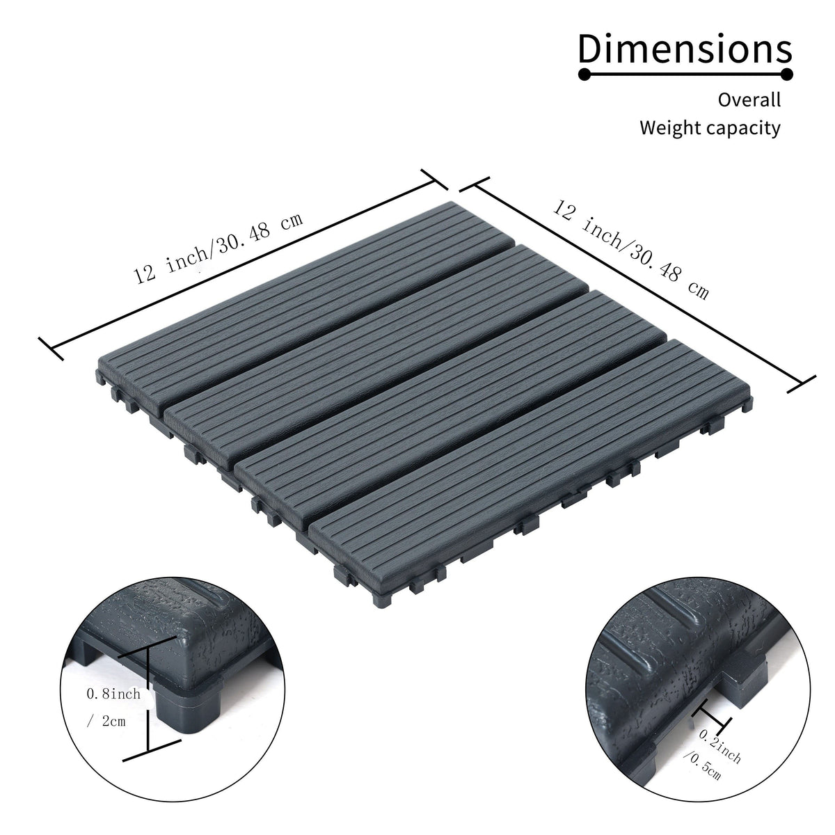Waterproof Outdoor Deck Tiles, Interlocking Anti-Slip Set