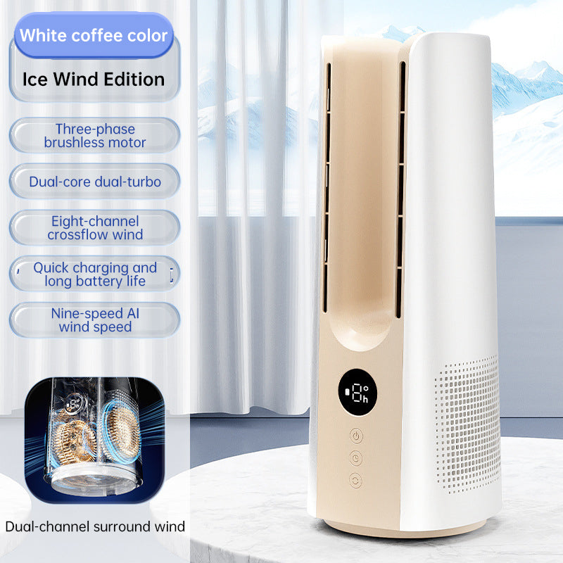 Bladeless Portable Tower Fan with Cool Mist & Cold Wind