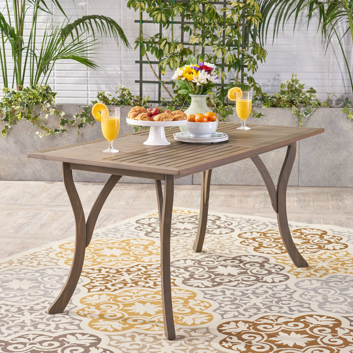 Rectangular Outdoor Dining Table in Weathered Wood