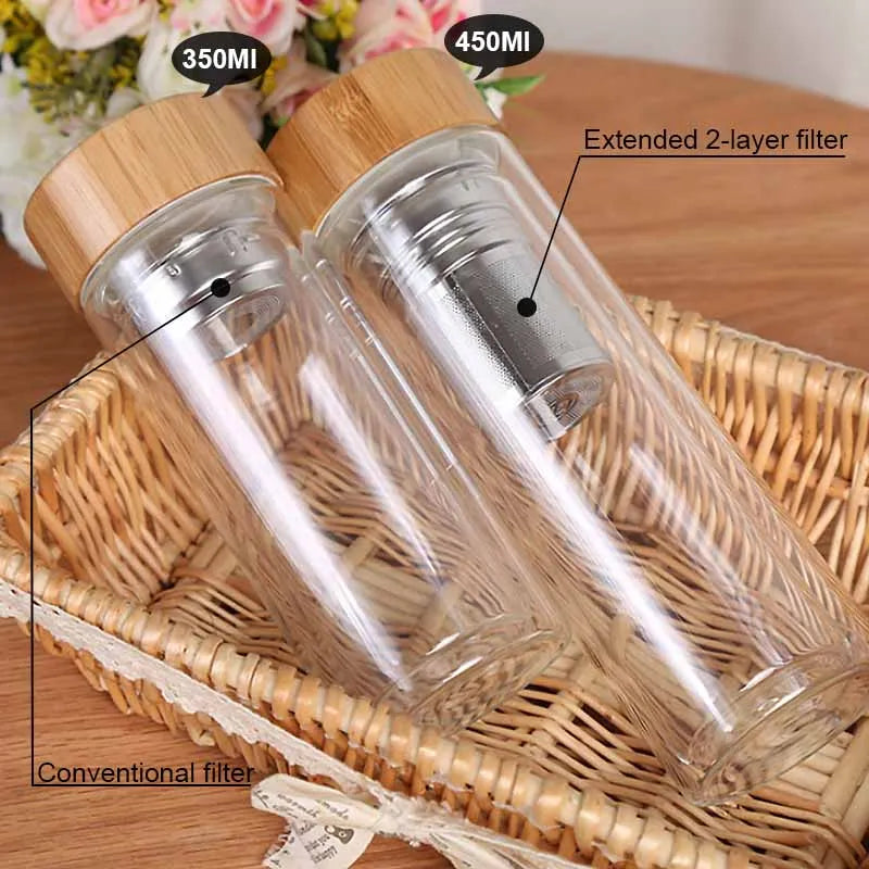 Glass Water Bottle with Tea Infuser 450ml Double Wall