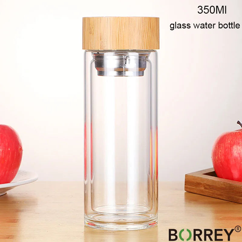 Glass Water Bottle with Tea Infuser 450ml Double Wall