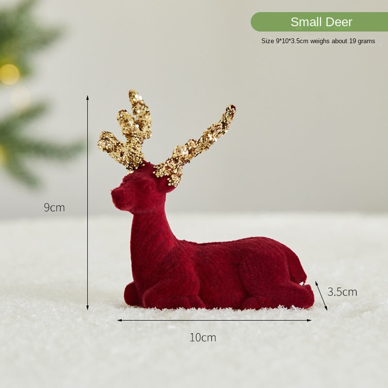 Glitter Flocked Reindeer Christmas Display Decor Set