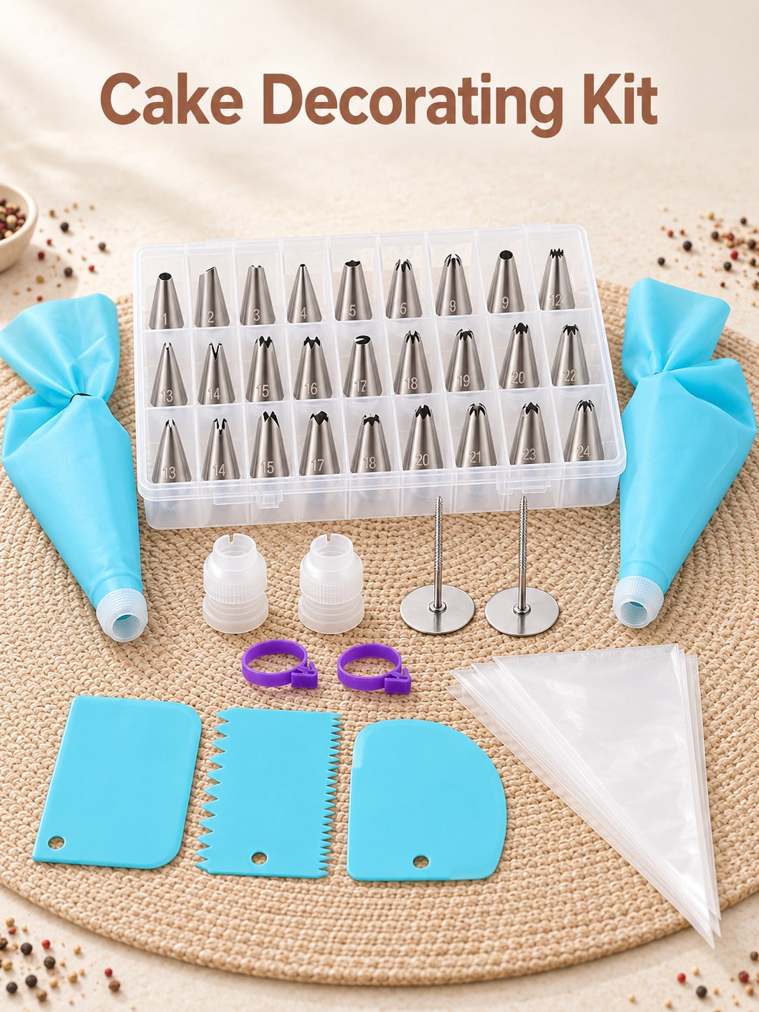46-Piece Cake Decorating Kit with 24 Numbered Piping Tips