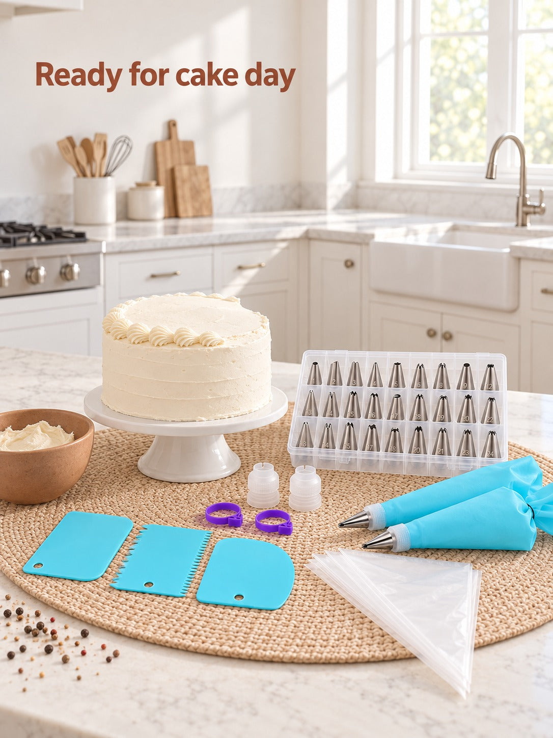 46-Piece Cake Decorating Kit with 24 Numbered Piping Tips