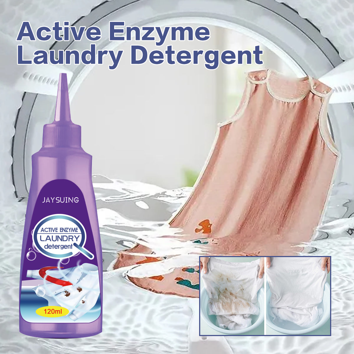 Active Enzyme Laundry Stain Remover for Clothes, 120ml
