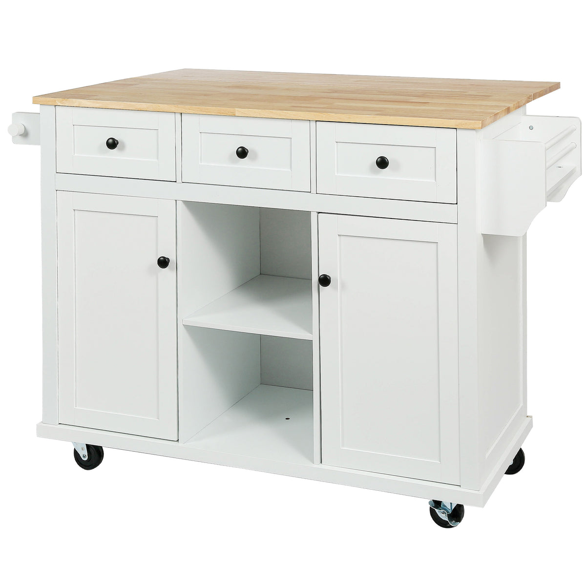 Rubber Wood Kitchen Island Cart with Drop Leaf Extensions