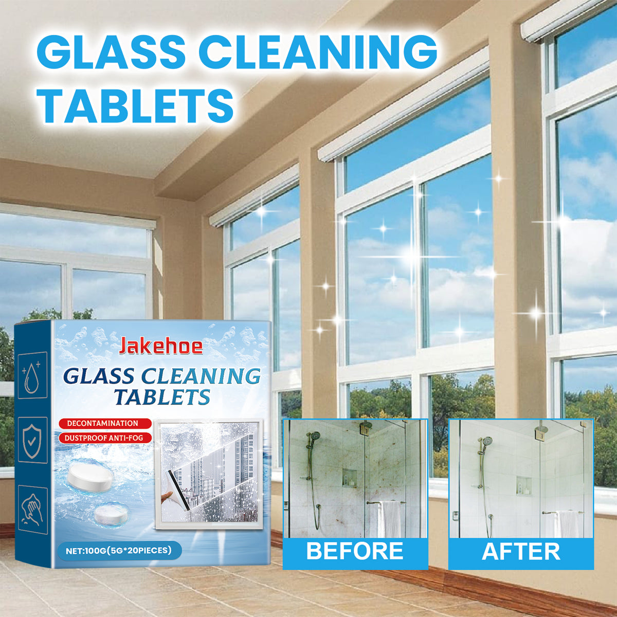 Glass Cleaning Tablets for Water Stains, Scale & Fog
