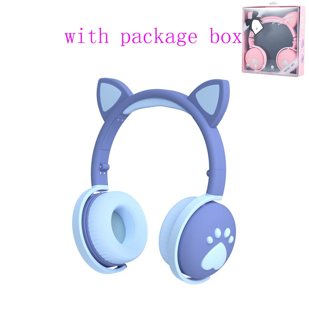 Glowing Cat Ear Bluetooth Headphones for Girls & Kids