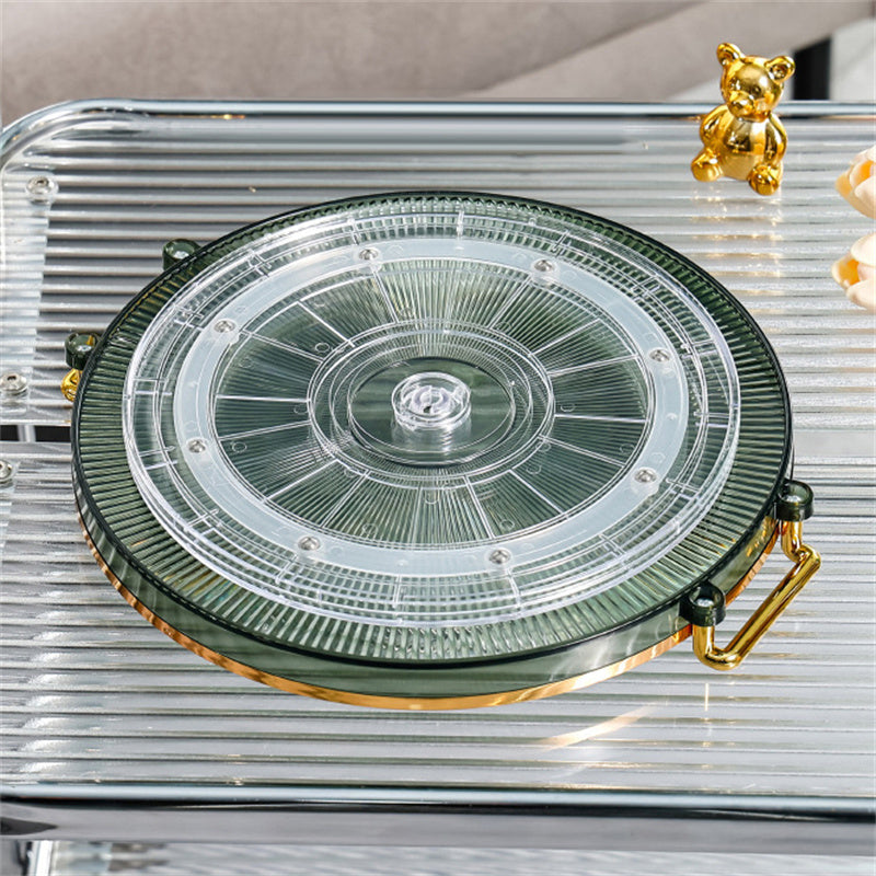 Round Serving Tray with Gold Handles and Ribbed Base