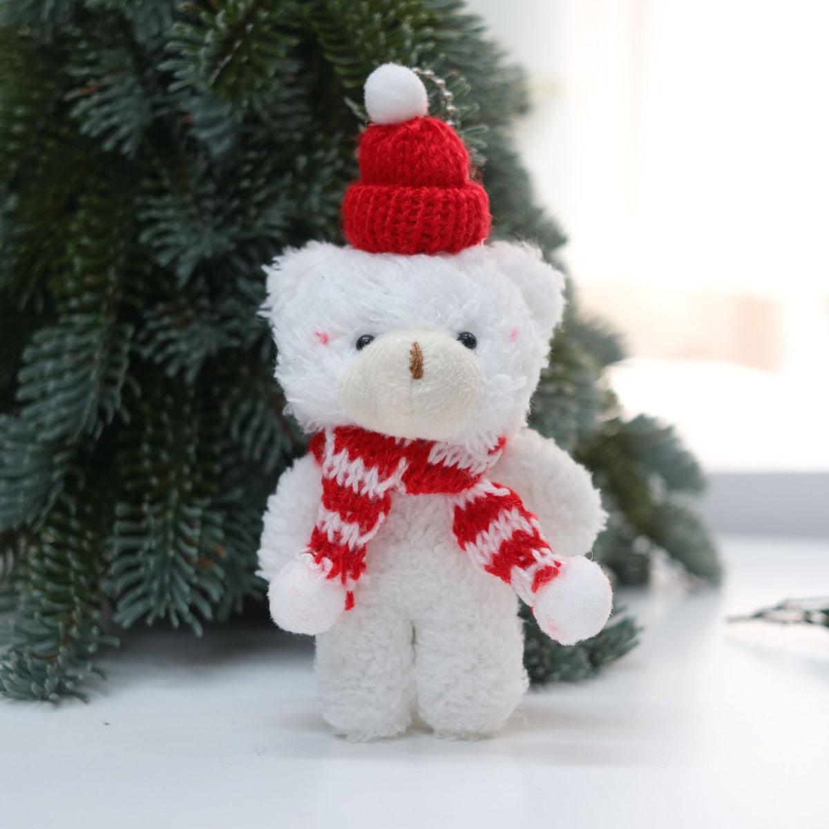 Fuzzy Bear Christmas Ornament for Festive Tree Charm