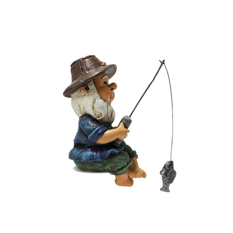 Resin Fishing Gnome Garden Decor with Pond Scene Set