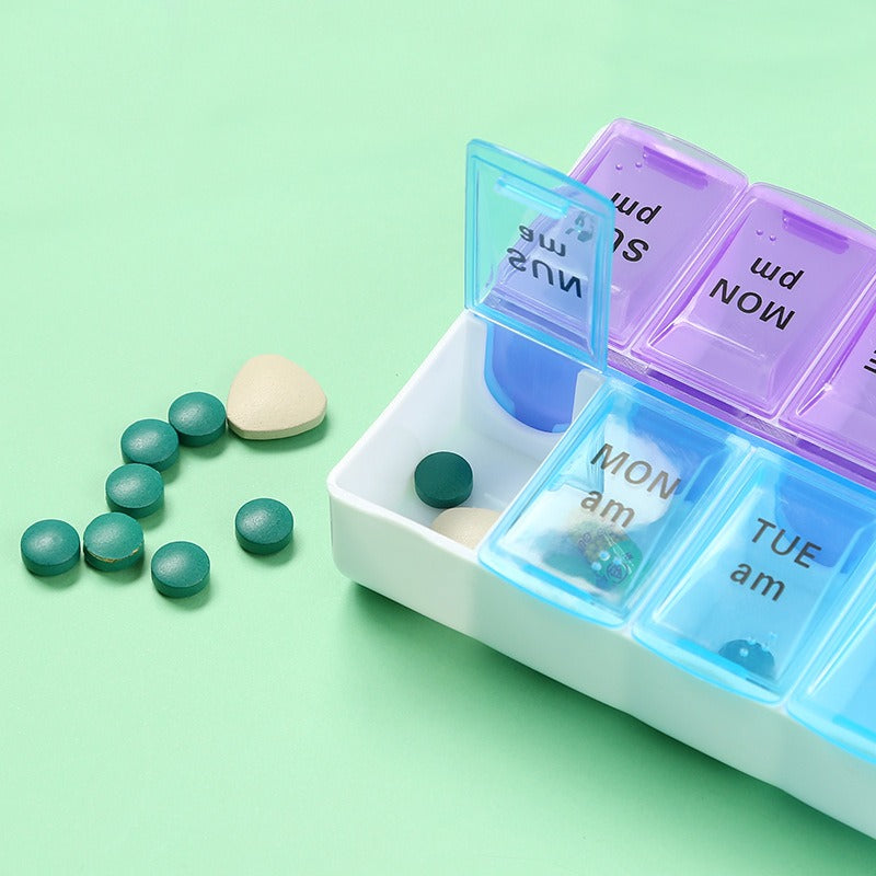 Weekly Travel Pill Organizer with 14 AM PM Compartments