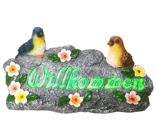 Garden Welcome Stone with Painted Birds and Flowers