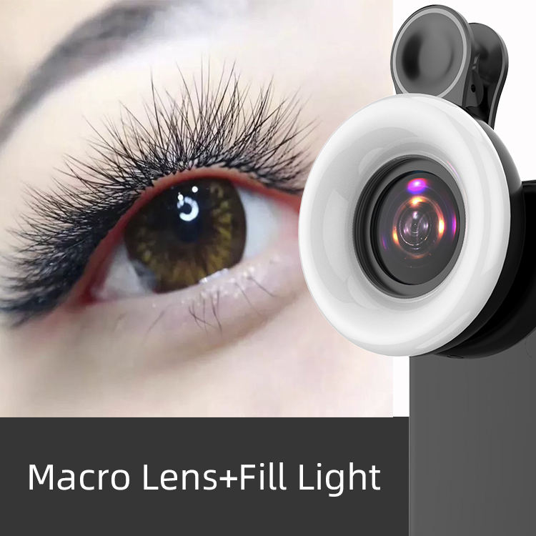 Phone Macro Lens with Ring Fill Light for Makeup