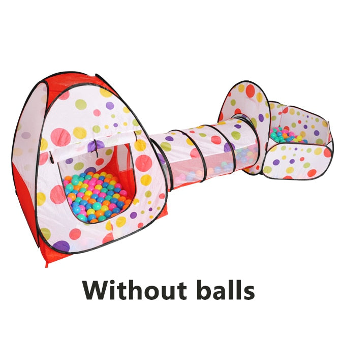 3-in-1 Kids Tent with Tunnel and Ball Pit Playhouse
