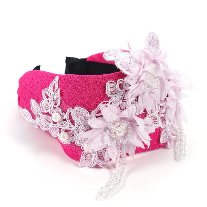 Embroidered Crystal Flower Headband for Romantic Events