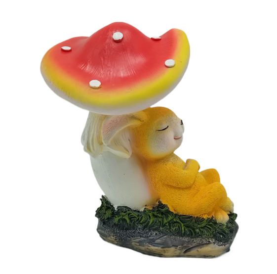 Sleeping Bunny Garden Statue with Red Mushroom Cap