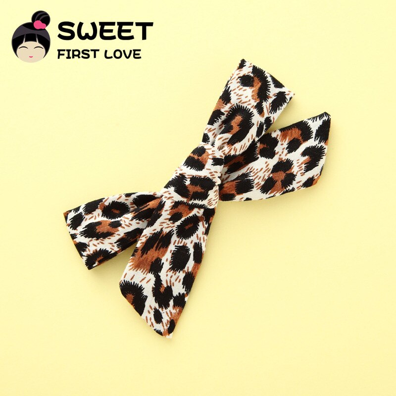 Girls Leopard Hair Clips, 5-Piece Soft Fabric Bow Set