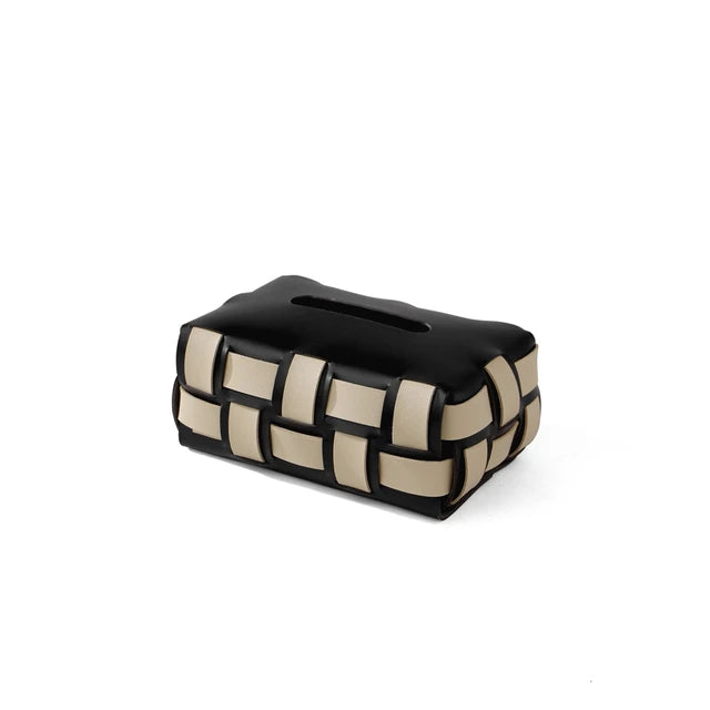 Woven Faux-Leather Tissue Box Holder for Living Room