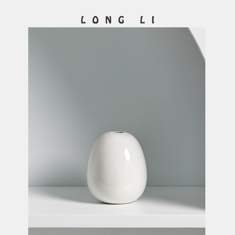 Small White Ceramic Bud Vase for Minimalist Shelf Decor