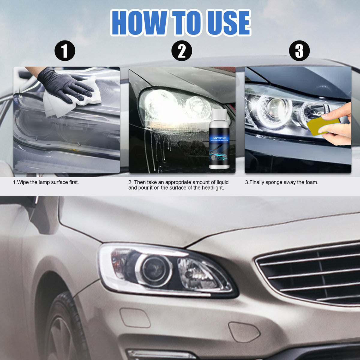 Car Headlight Restoration Liquid for Clearer Lenses