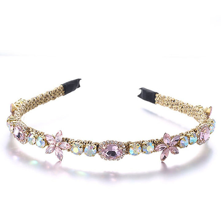 Crystal Flower Hair Hoop with Multicolor Glass Diamonds