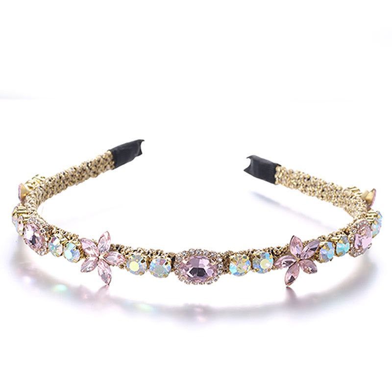 Crystal Flower Hair Hoop with Multicolor Glass Diamonds