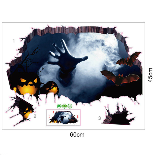 3D Halloween Broken Wall Sticker for Spooky Decor