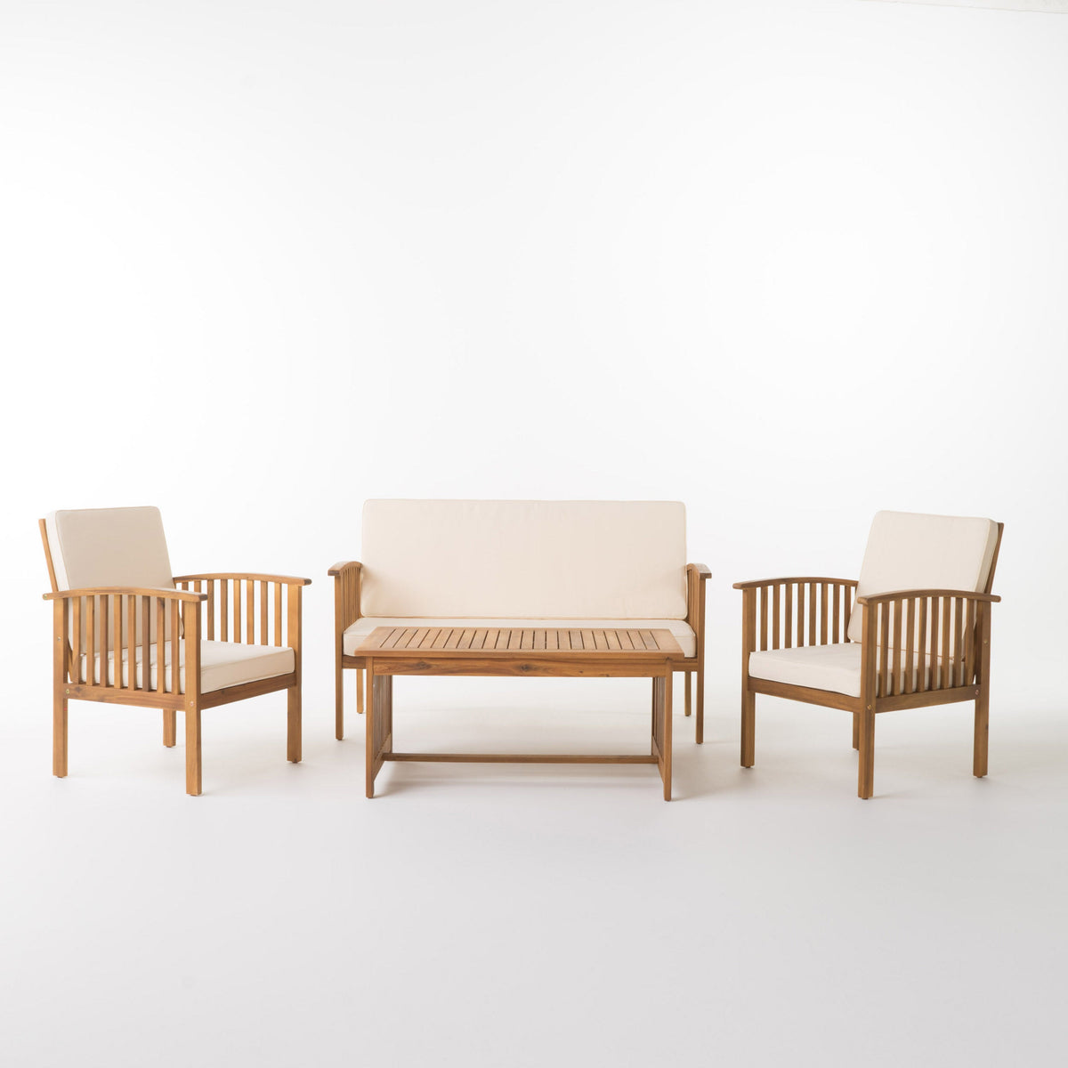 4-Piece Acacia Wood Patio Conversation Set with Cushions