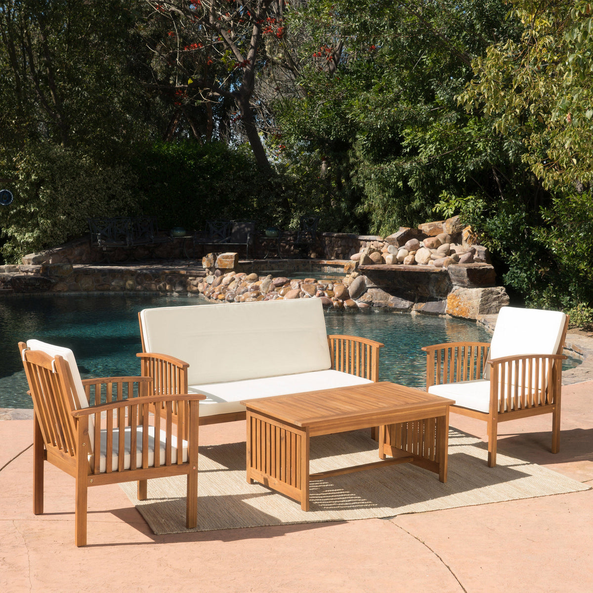 4-Piece Acacia Wood Patio Conversation Set with Cushions