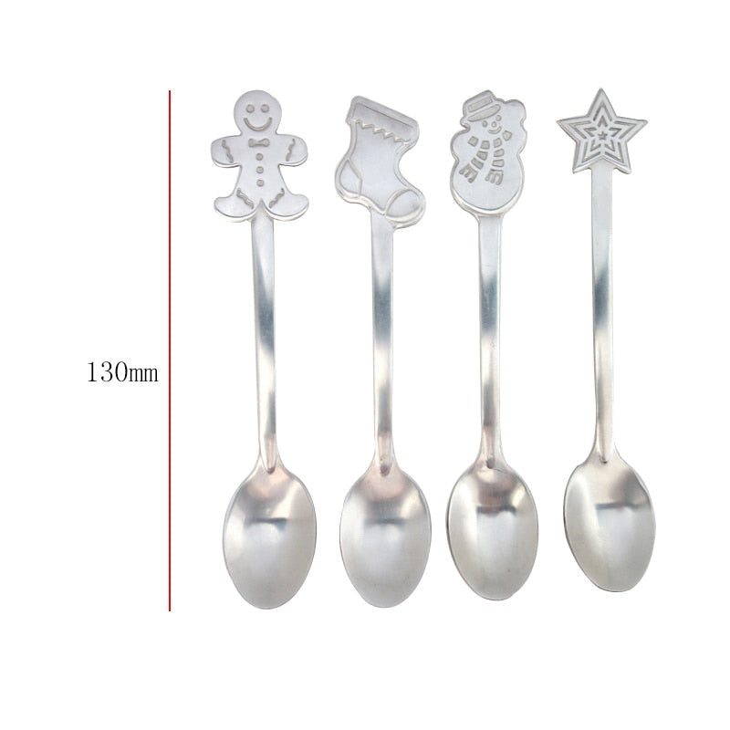 Christmas Teaspoon Set, 4 Festive Stainless Steel Spoons
