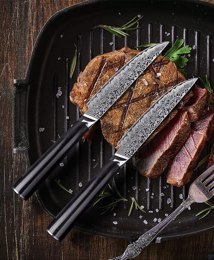 Damascus Steak Knife Set of 4 With Ebony Wood Handles