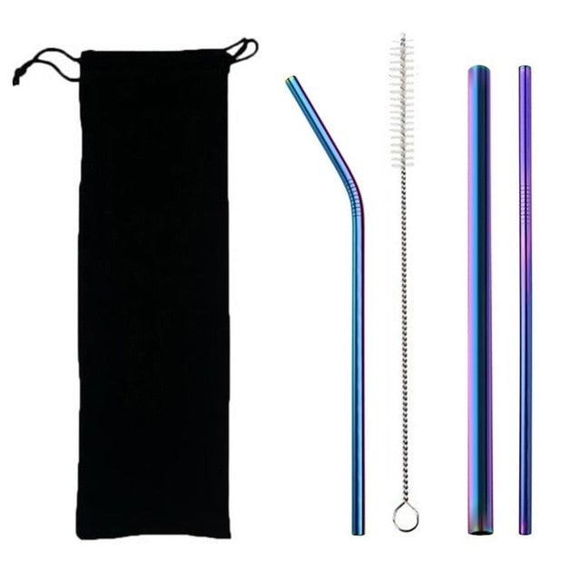 Reusable 304 Stainless Steel Straws Set with Brush & Bag