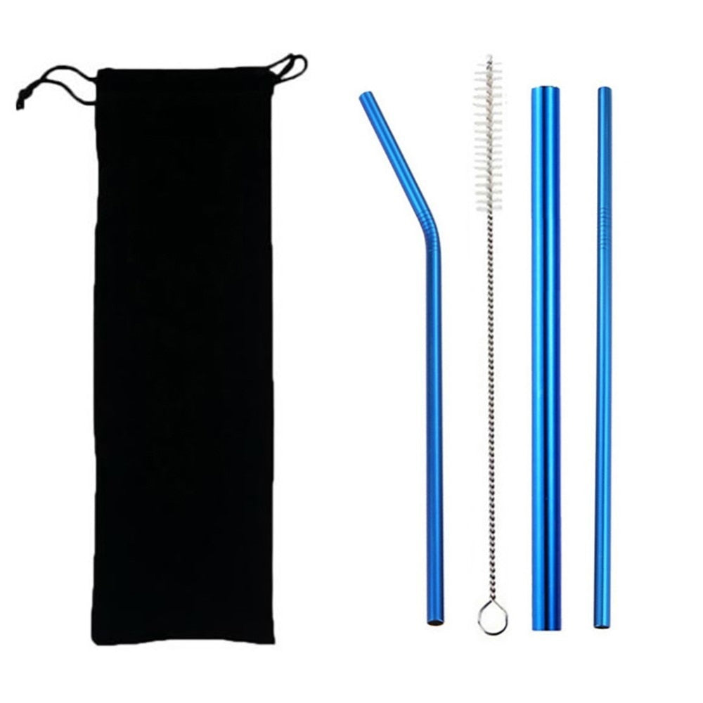 Reusable 304 Stainless Steel Straws Set with Brush & Bag