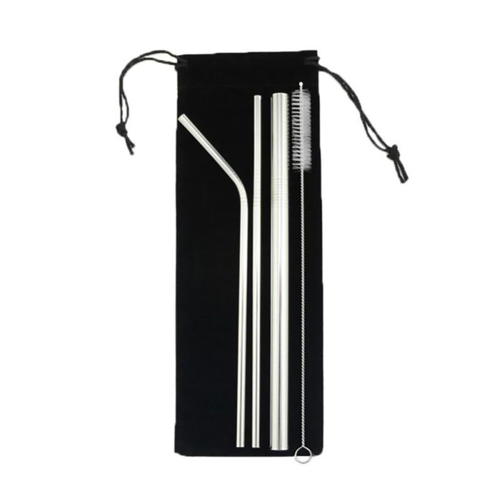 Reusable 304 Stainless Steel Straws Set with Brush & Bag