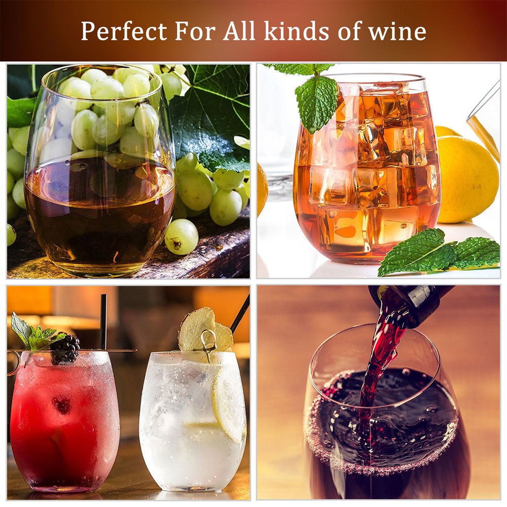Shatterproof Stemless Wine Glasses Set, Unbreakable
