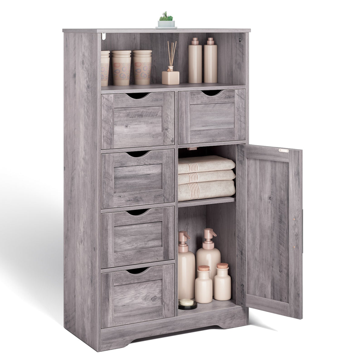 Grey Floor Cabinet with Drawers and Adjustable Shelves