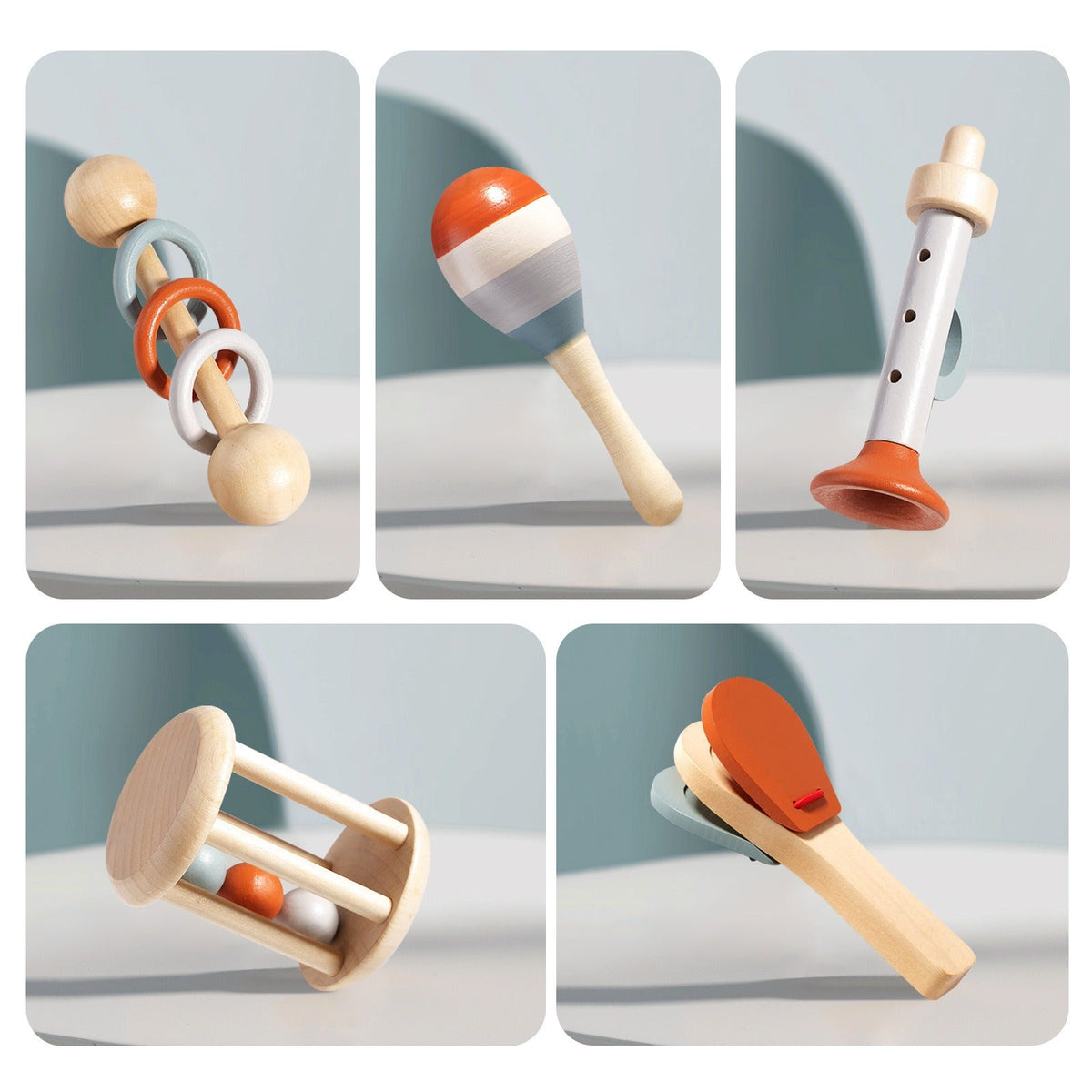 Baby Musical Instruments: 5-Piece Wooden Sensory Set