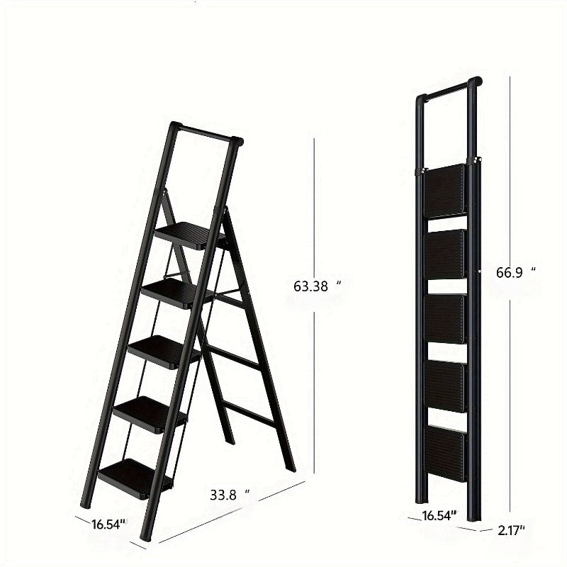 Folding Step Stool Ladder, 5 Step, 600lb Capacity