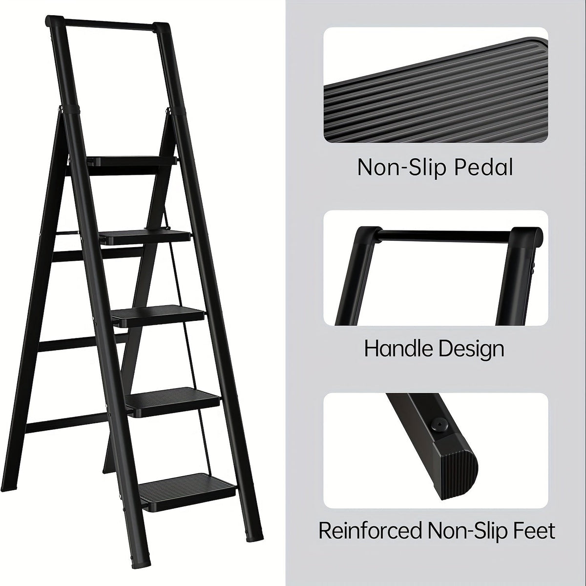 Folding Step Stool Ladder, 5 Step, 600lb Capacity