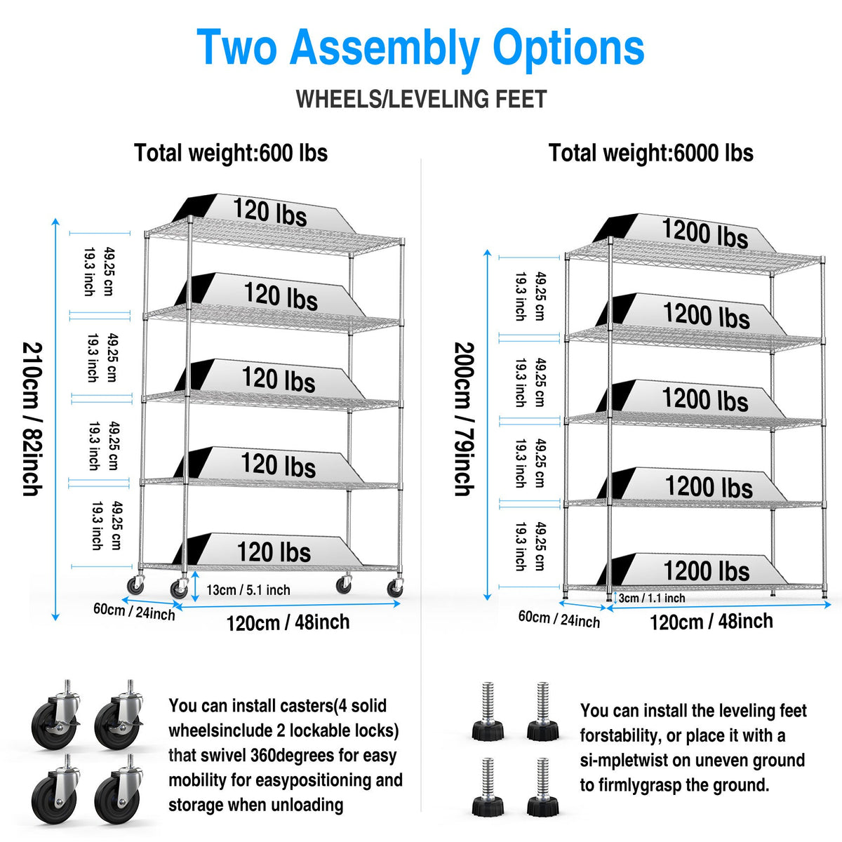 5-Tier Heavy Duty Chrome Wire Shelving Unit on Wheels